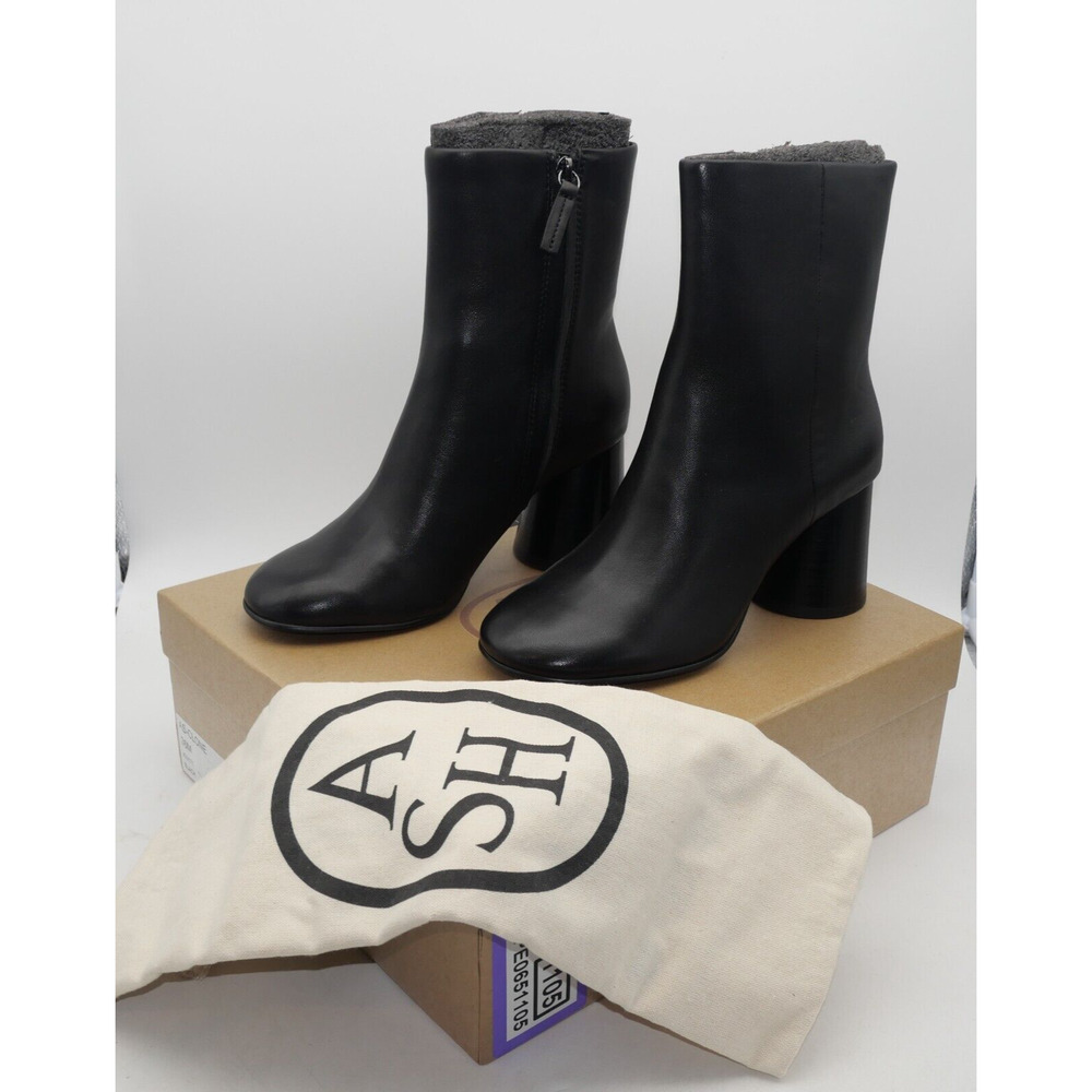 NEW Ash Clone Women's 6 Size 36 Round Heel Zip Up Ankle Boots Black Leather